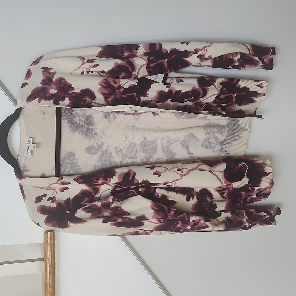 St. John's Bay Cream Cardigan with Plum Floral Print